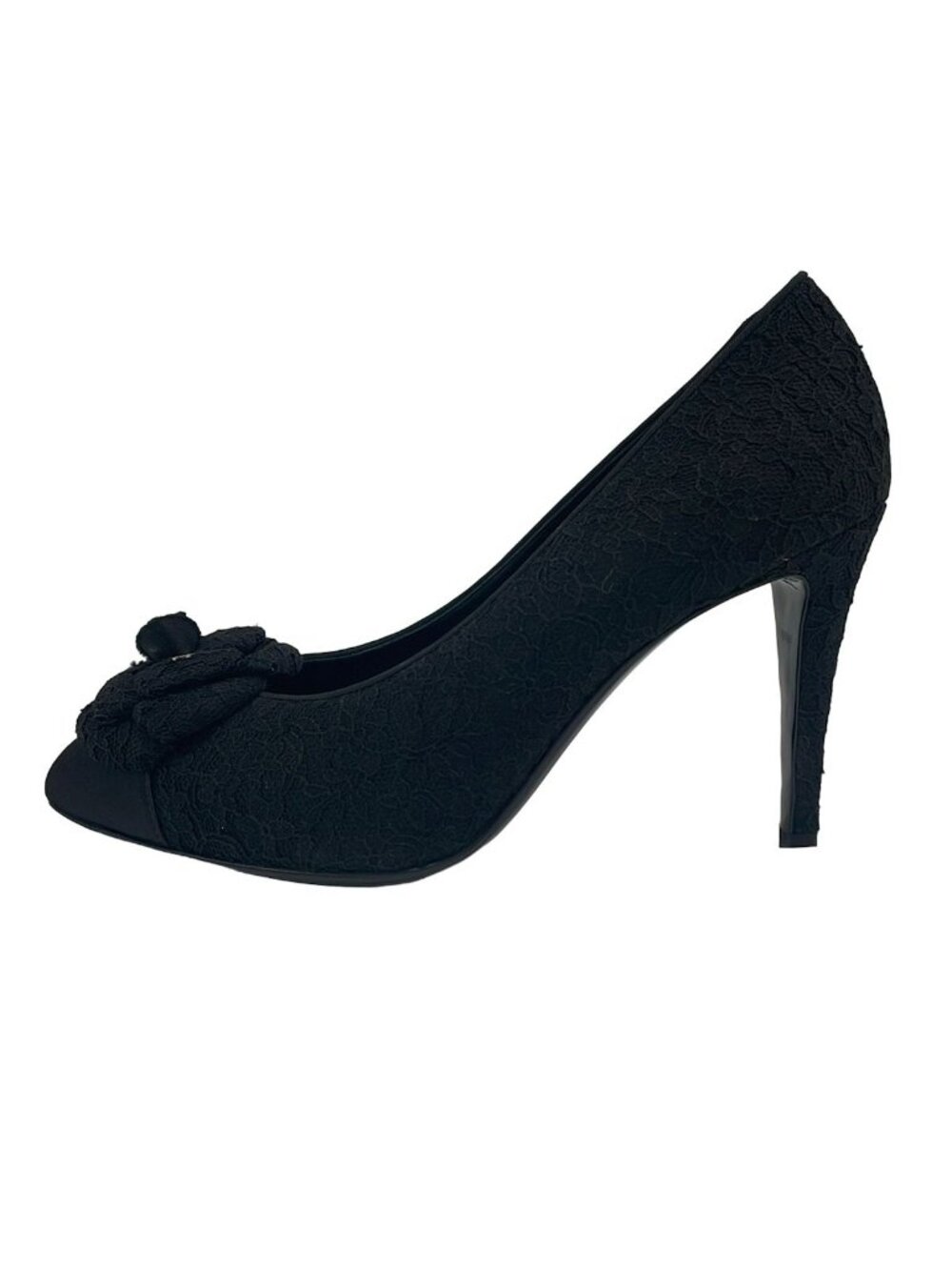 Chanel Pumps Black Camellia CC Logo Lace Heels